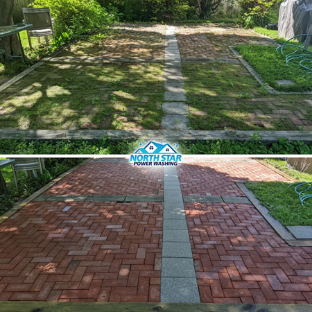 Clean brick paver patio in mullica hill after professional washing